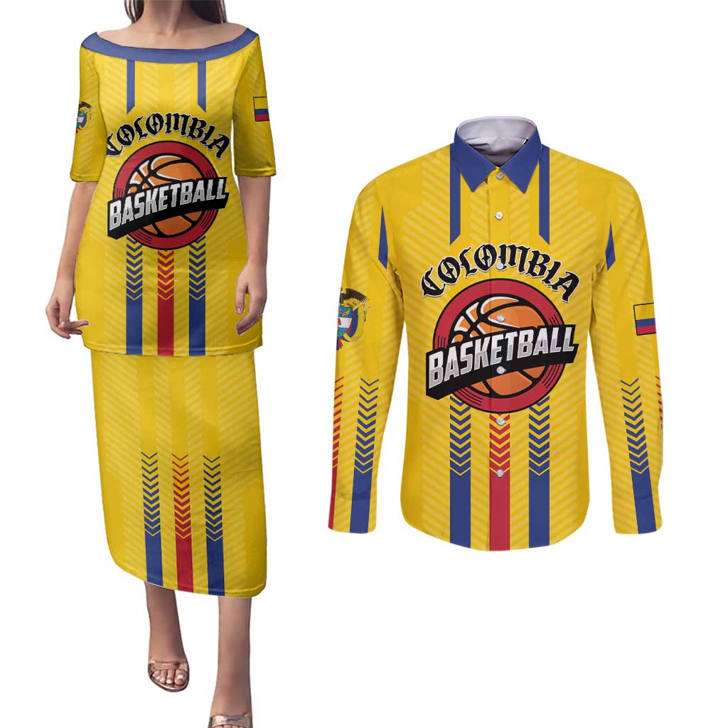 Colombia Basketball Custom Couples Matching Puletasi and Long Sleeve Button Shirt Vamos Colombiana