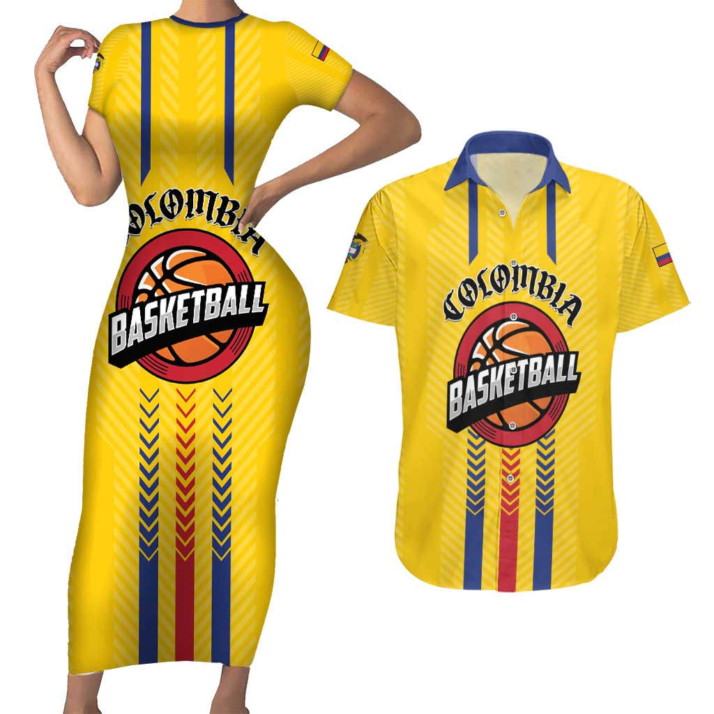 Colombia Basketball Custom Couples Matching Short Sleeve Bodycon Dress and Hawaiian Shirt Vamos Colombiana