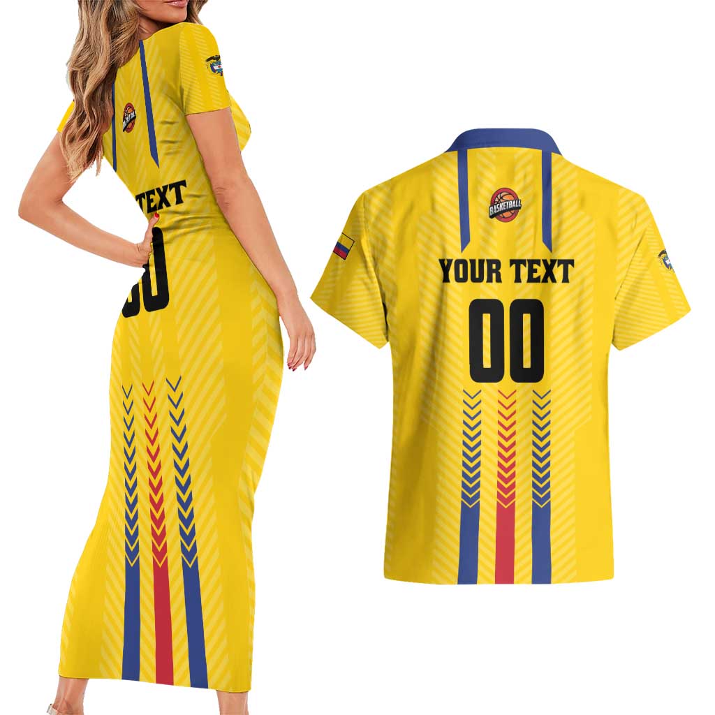 Colombia Basketball Custom Couples Matching Short Sleeve Bodycon Dress and Hawaiian Shirt Vamos Colombiana