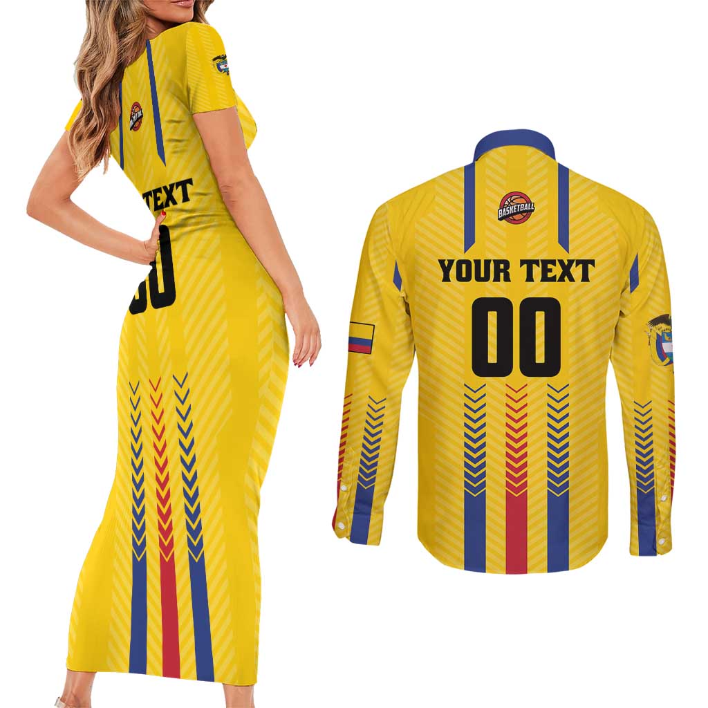 Colombia Basketball Custom Couples Matching Short Sleeve Bodycon Dress and Long Sleeve Button Shirt Vamos Colombiana