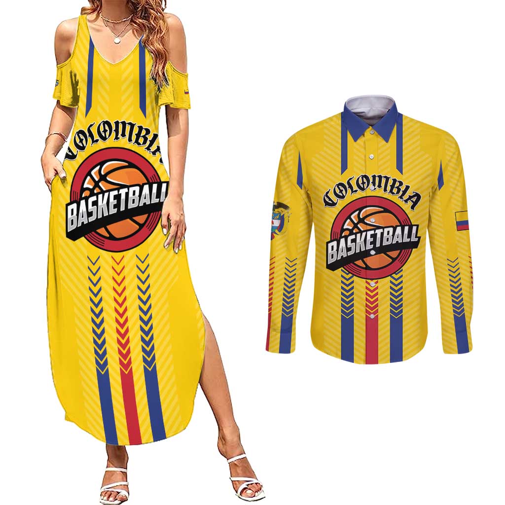 Colombia Basketball Custom Couples Matching Summer Maxi Dress and Long Sleeve Button Shirt Vamos Colombiana