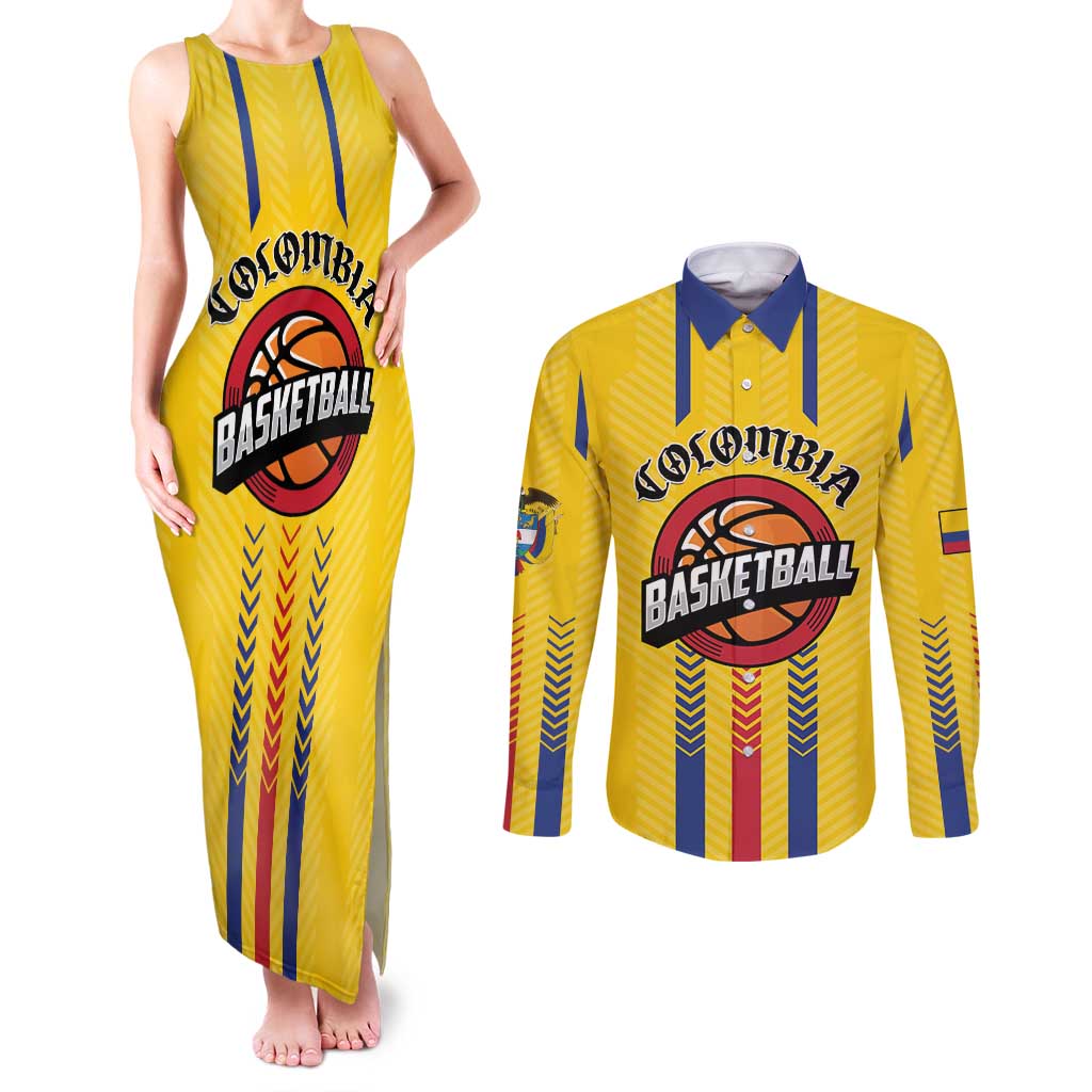 Colombia Basketball Custom Couples Matching Tank Maxi Dress and Long Sleeve Button Shirt Vamos Colombiana