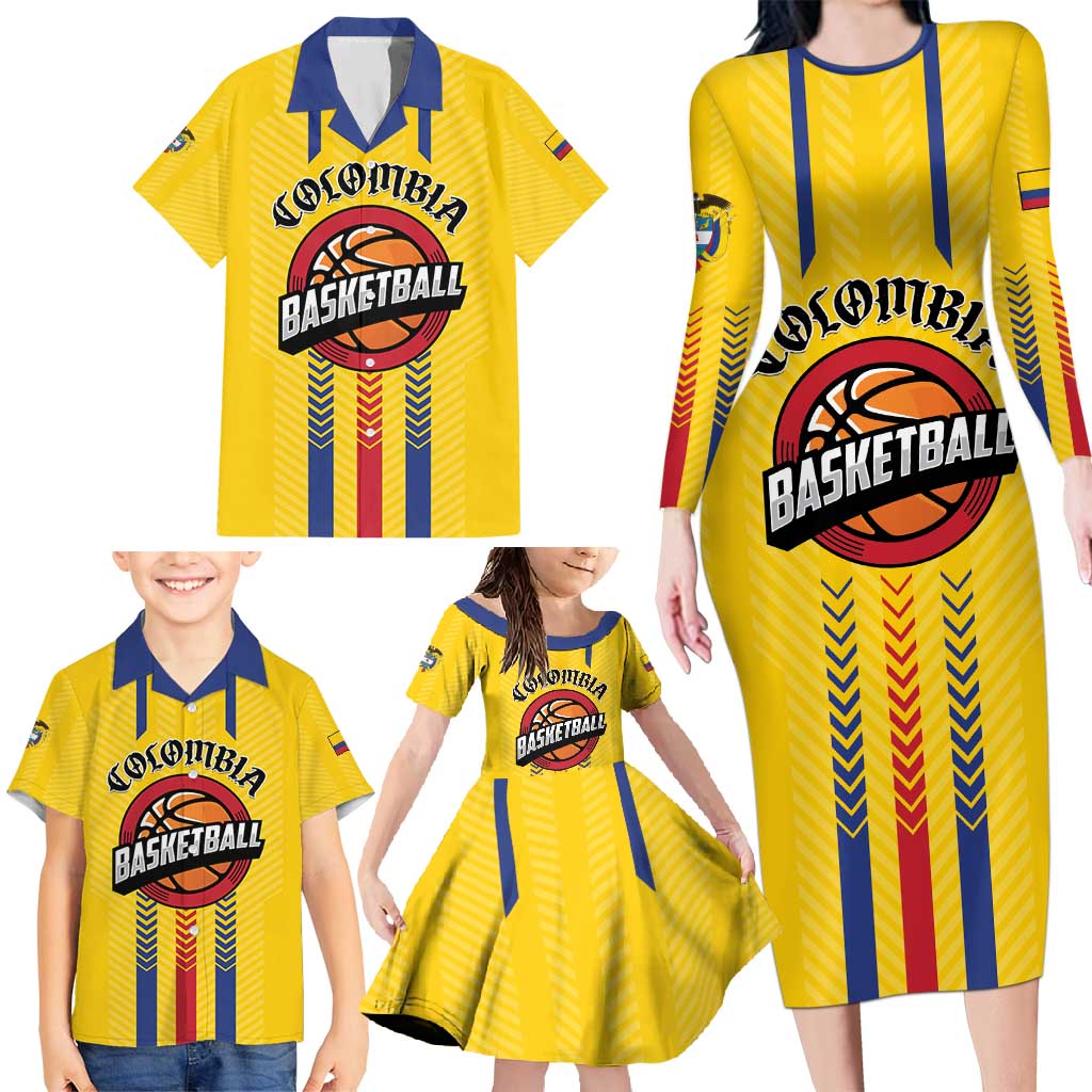 Colombia Basketball Custom Family Matching Long Sleeve Bodycon Dress and Hawaiian Shirt Vamos Colombiana