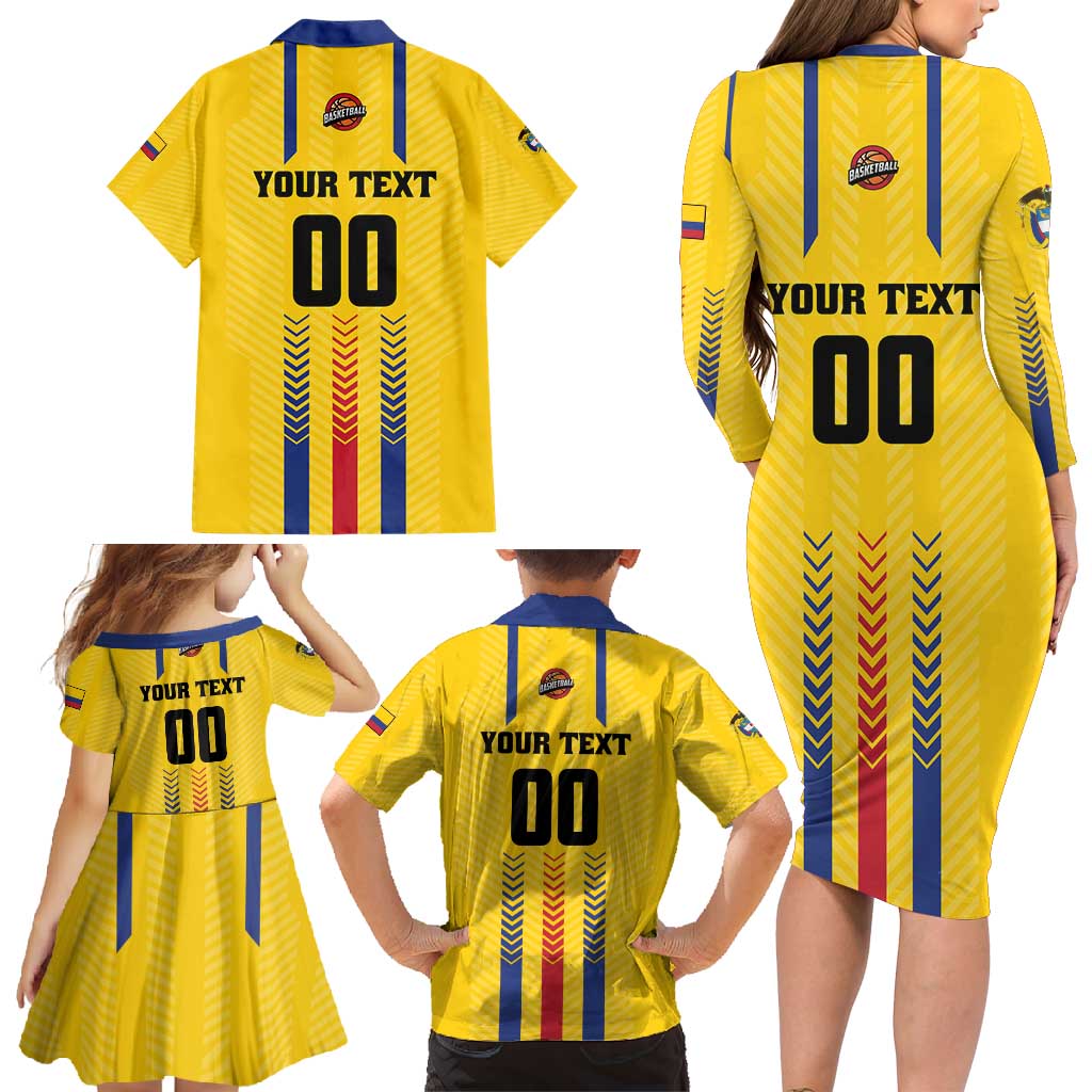 Colombia Basketball Custom Family Matching Long Sleeve Bodycon Dress and Hawaiian Shirt Vamos Colombiana