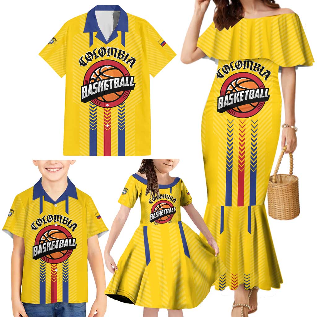 Colombia Basketball Custom Family Matching Mermaid Dress and Hawaiian Shirt Vamos Colombiana