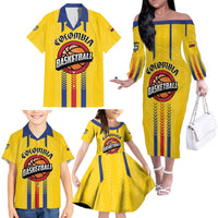 Colombia Basketball Custom Family Matching Off The Shoulder Long Sleeve Dress and Hawaiian Shirt Vamos Colombiana