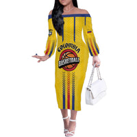 Colombia Basketball Custom Family Matching Off The Shoulder Long Sleeve Dress and Hawaiian Shirt Vamos Colombiana