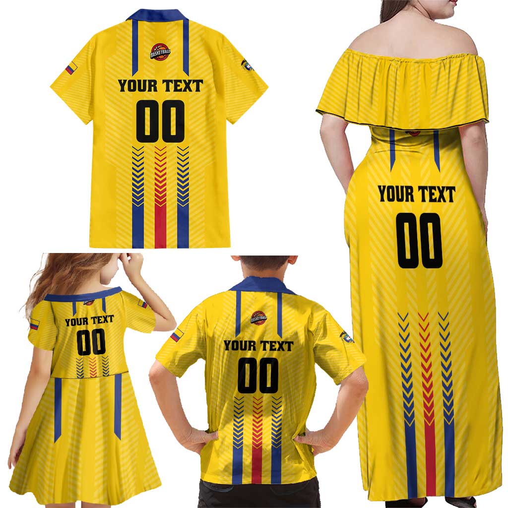 Colombia Basketball Custom Family Matching Off Shoulder Maxi Dress and Hawaiian Shirt Vamos Colombiana