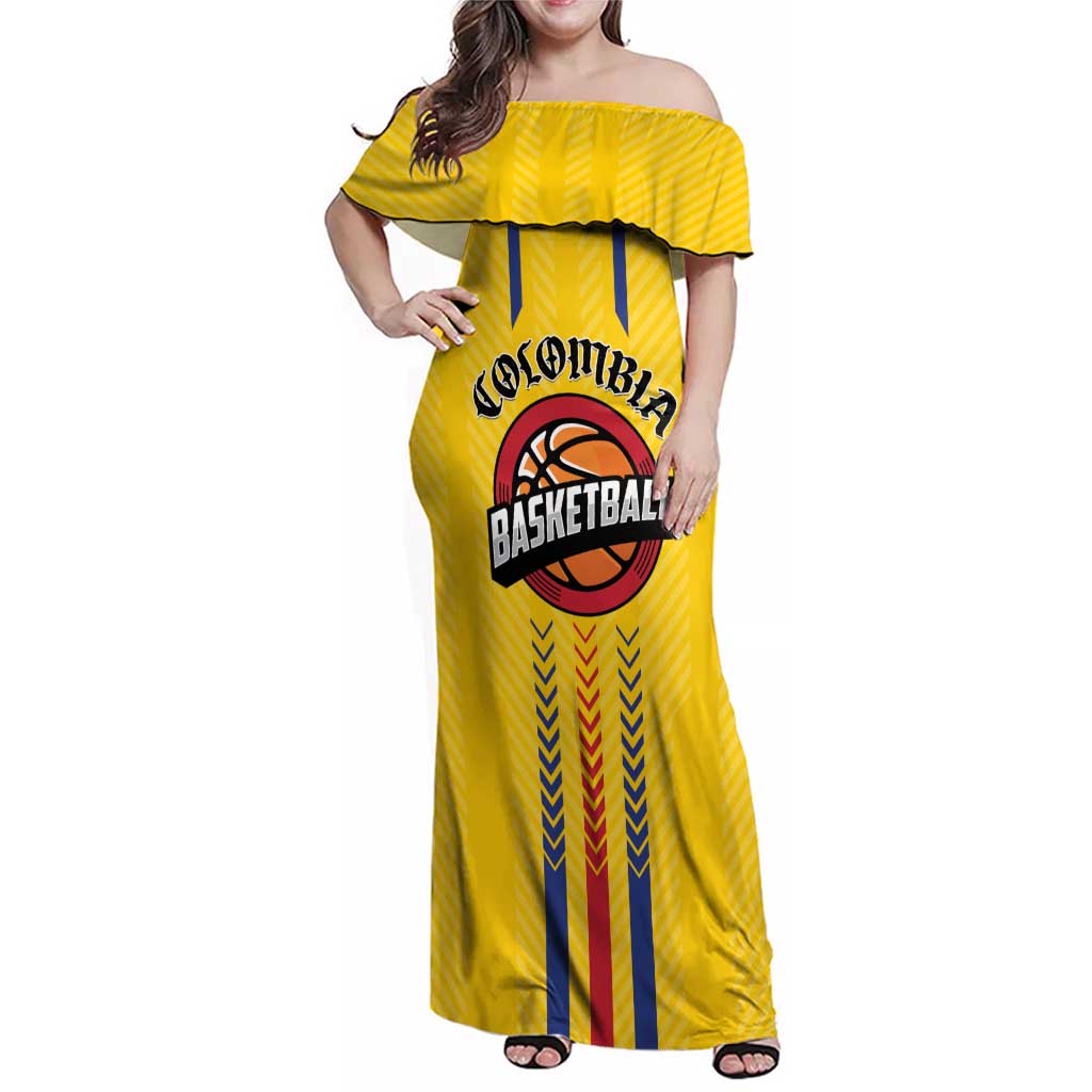 Colombia Basketball Custom Family Matching Off Shoulder Maxi Dress and Hawaiian Shirt Vamos Colombiana