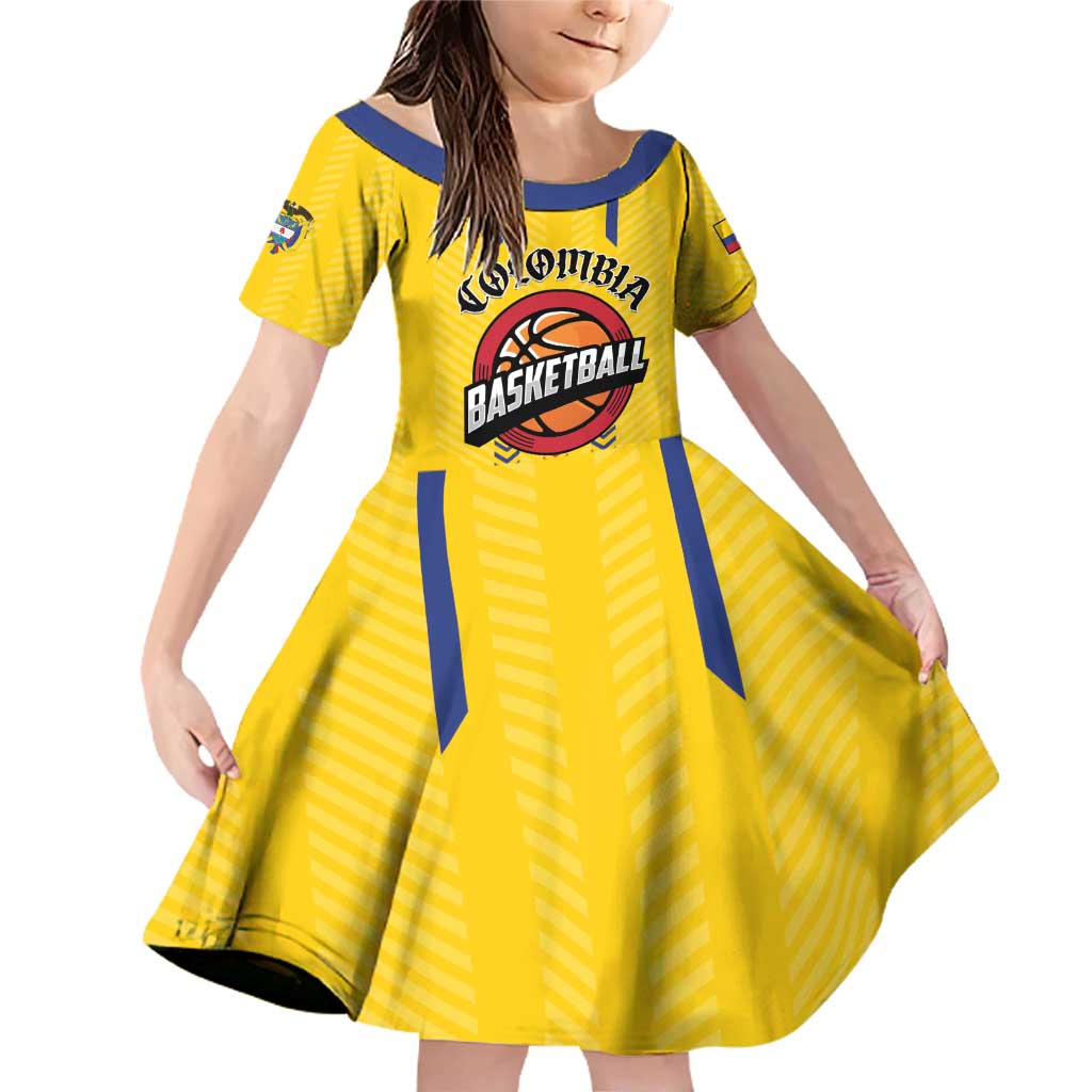 Colombia Basketball Custom Family Matching Off Shoulder Short Dress and Hawaiian Shirt Vamos Colombiana