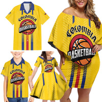 Colombia Basketball Custom Family Matching Off Shoulder Short Dress and Hawaiian Shirt Vamos Colombiana