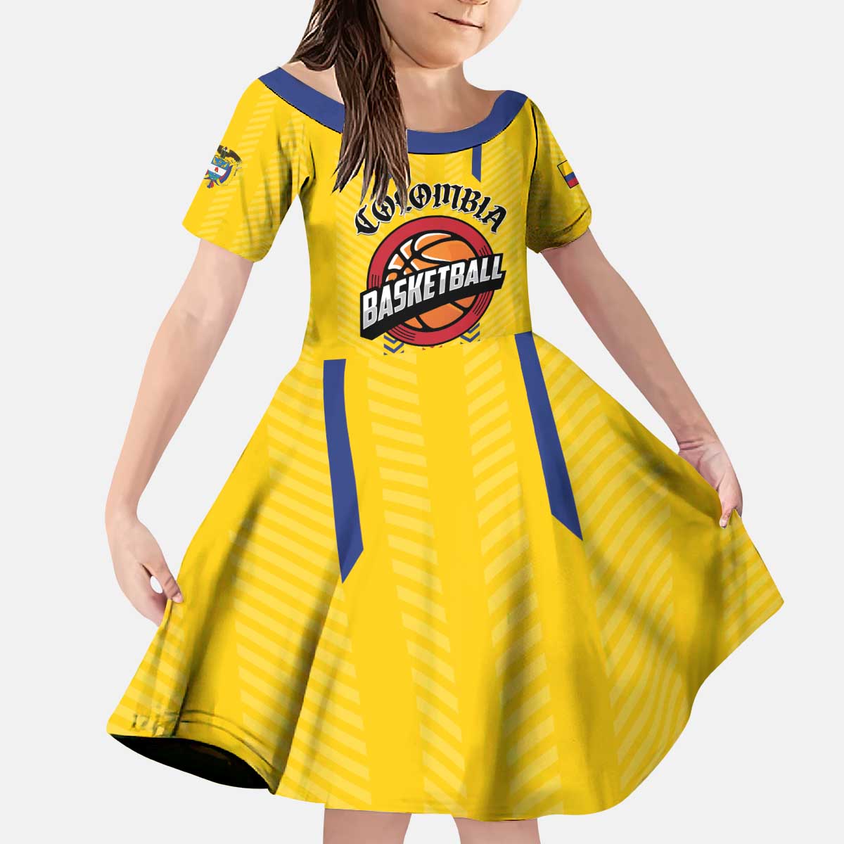 Colombia Basketball Custom Kid Short Sleeve Dress Vamos Colombiana