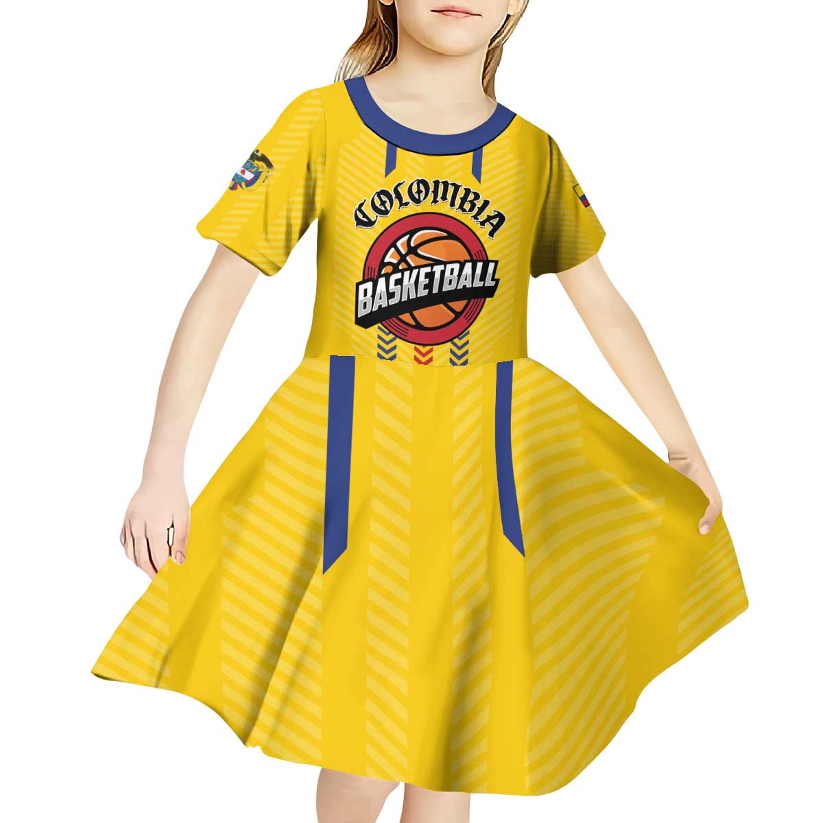 Colombia Basketball Custom Kid Short Sleeve Dress Vamos Colombiana