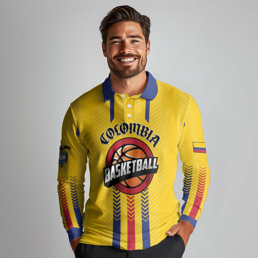 Colombia Basketball Custom Long Sleeve Polo Shirt Vamos Colombiana