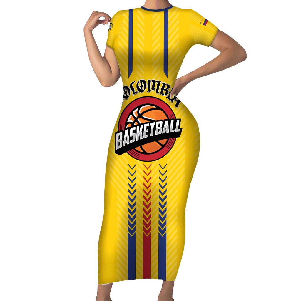 Colombia Basketball Custom Short Sleeve Bodycon Dress Vamos Colombiana