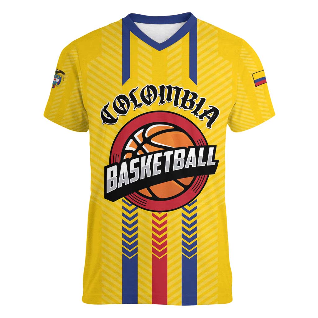 Colombia Basketball Custom Women V-Neck T-Shirt Vamos Colombiana