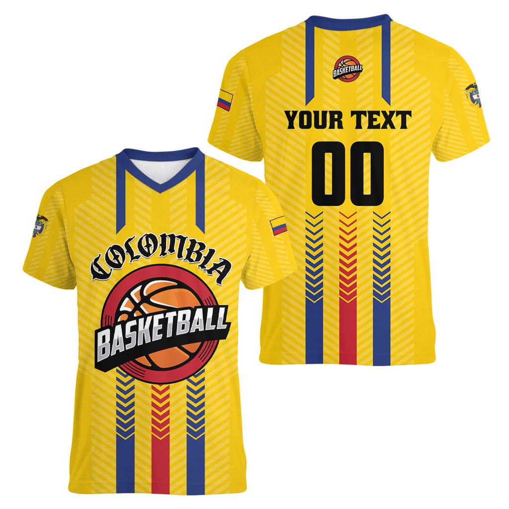 Colombia Basketball Custom Women V-Neck T-Shirt Vamos Colombiana