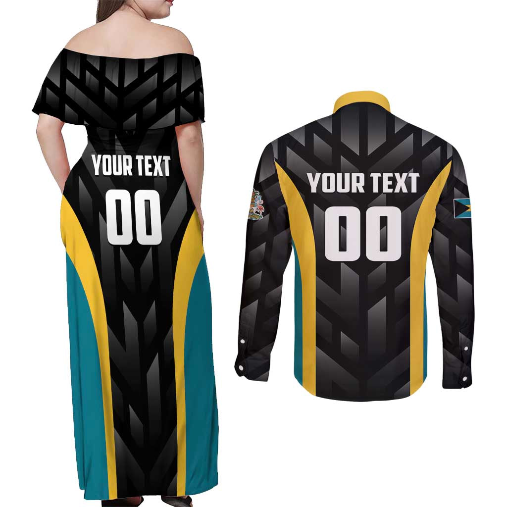 Bahamas Basketball Custom Couples Matching Off Shoulder Maxi Dress and Long Sleeve Button Shirt Team Bahamas Come On