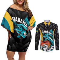 Bahamas Basketball Custom Couples Matching Off Shoulder Short Dress and Long Sleeve Button Shirt Team Bahamas Come On