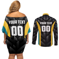 Bahamas Basketball Custom Couples Matching Off Shoulder Short Dress and Long Sleeve Button Shirt Team Bahamas Come On