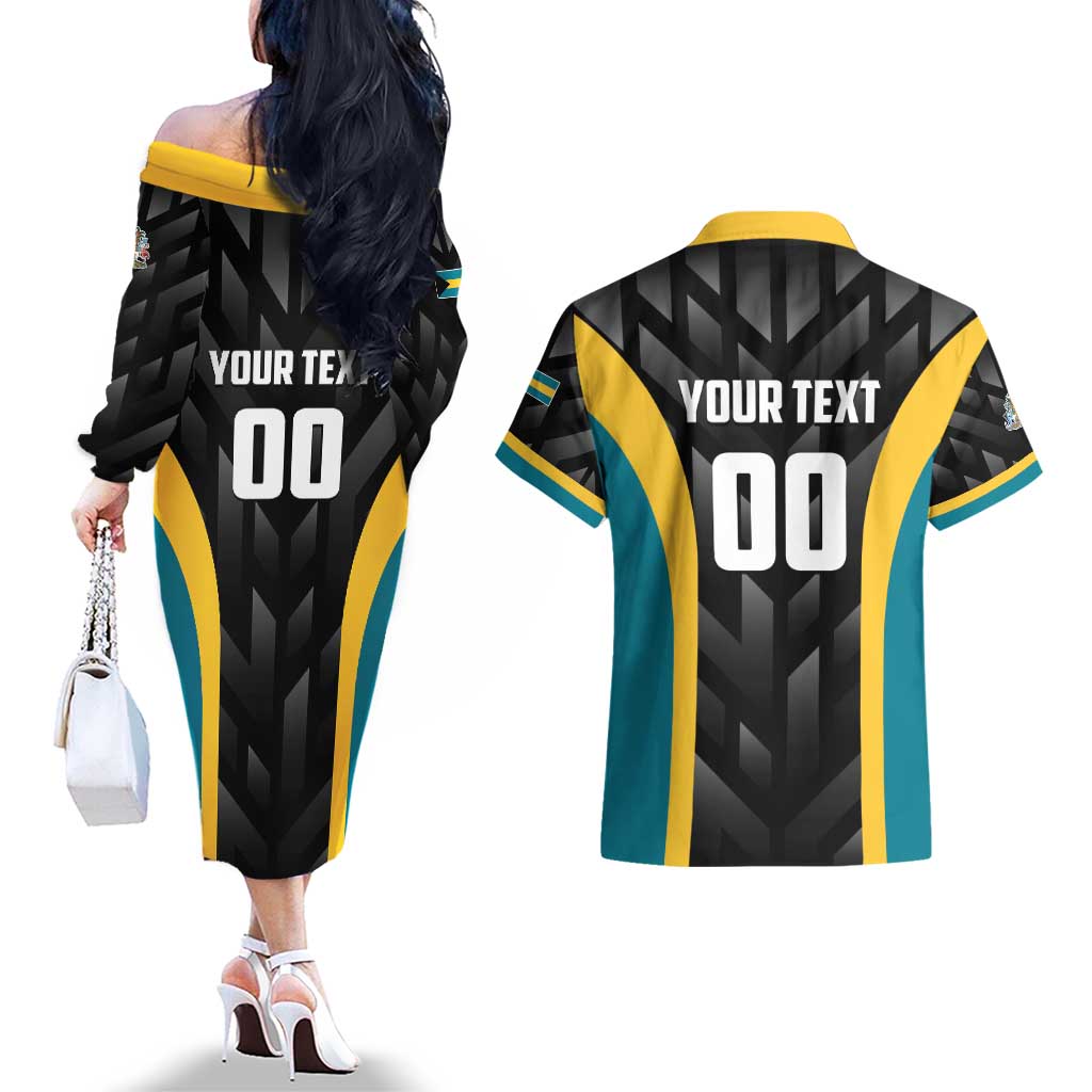 Bahamas Basketball Custom Couples Matching Off The Shoulder Long Sleeve Dress and Hawaiian Shirt Team Bahamas Come On