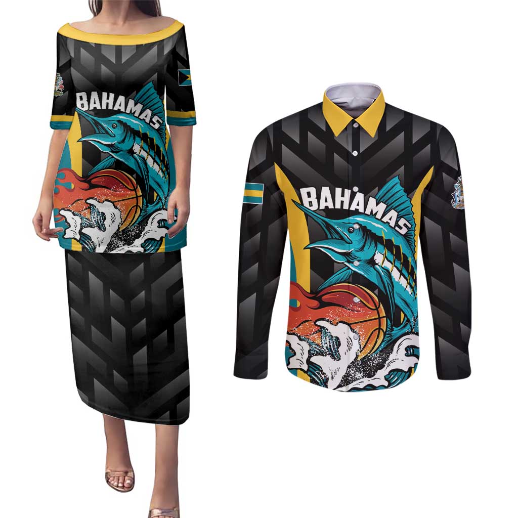 Bahamas Basketball Custom Couples Matching Puletasi and Long Sleeve Button Shirt Team Bahamas Come On