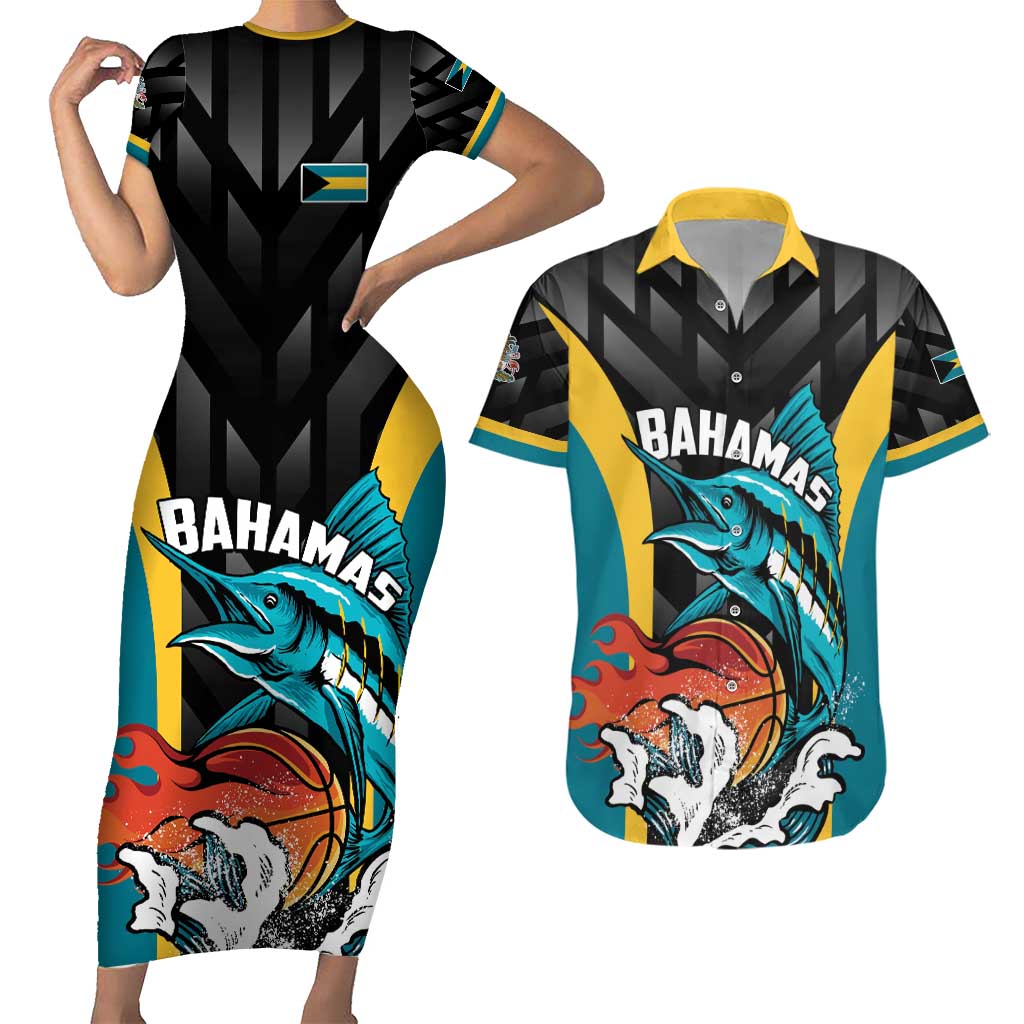 Bahamas Basketball Custom Couples Matching Short Sleeve Bodycon Dress and Hawaiian Shirt Team Bahamas Come On