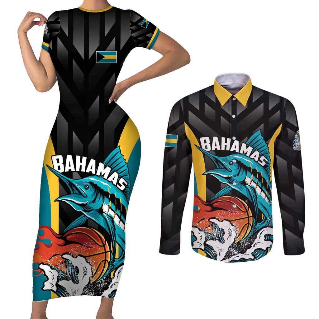 Bahamas Basketball Custom Couples Matching Short Sleeve Bodycon Dress and Long Sleeve Button Shirt Team Bahamas Come On