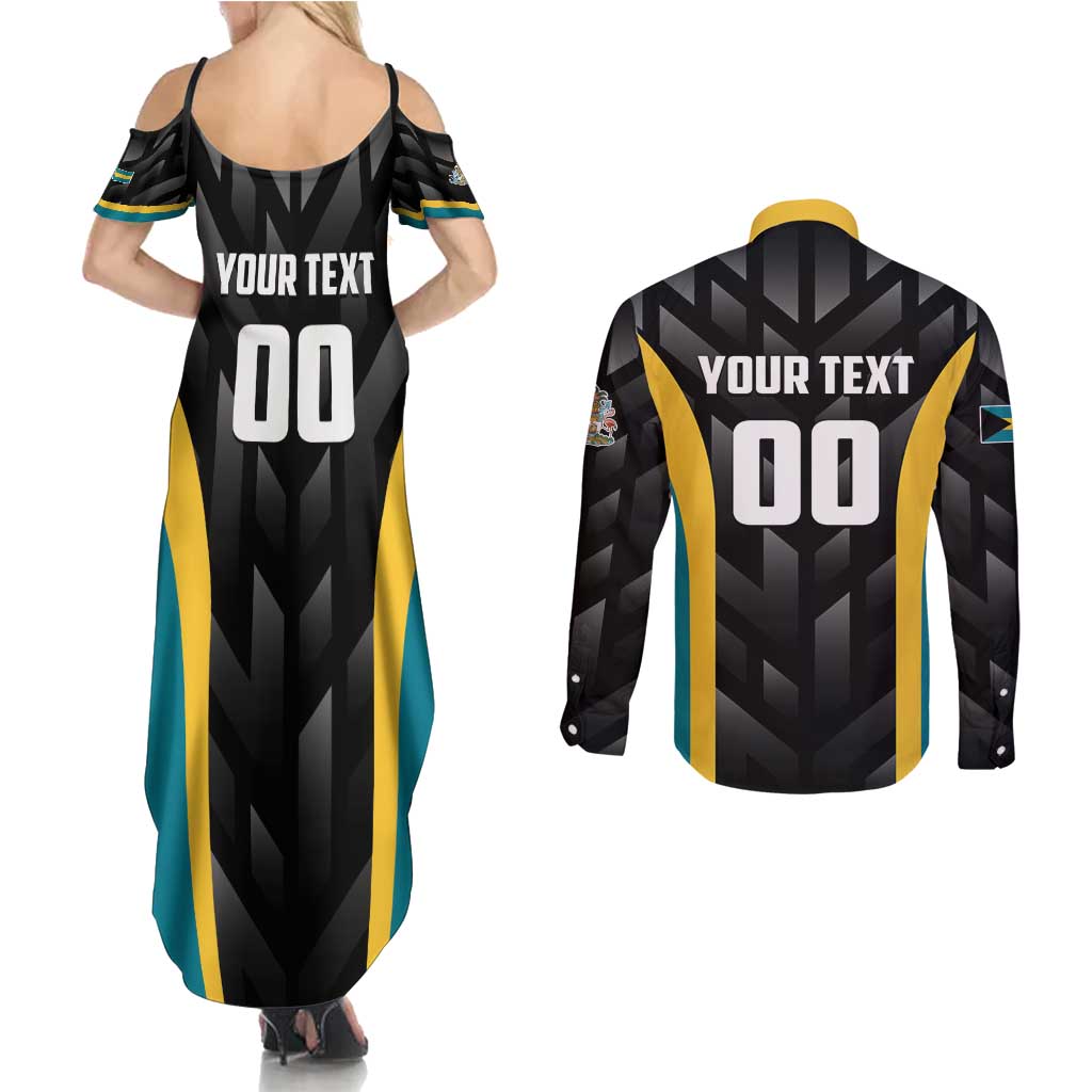 Bahamas Basketball Custom Couples Matching Summer Maxi Dress and Long Sleeve Button Shirt Team Bahamas Come On