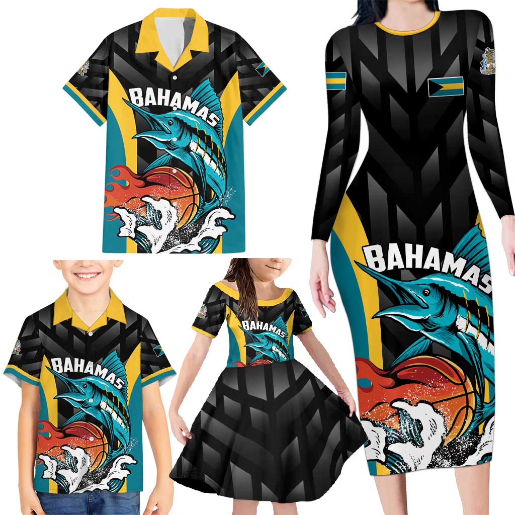 Bahamas Basketball Custom Family Matching Long Sleeve Bodycon Dress and Hawaiian Shirt Team Bahamas Come On