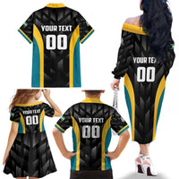 Bahamas Basketball Custom Family Matching Off The Shoulder Long Sleeve Dress and Hawaiian Shirt Team Bahamas Come On