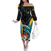 Bahamas Basketball Custom Family Matching Off The Shoulder Long Sleeve Dress and Hawaiian Shirt Team Bahamas Come On