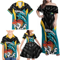Bahamas Basketball Custom Family Matching Off Shoulder Maxi Dress and Hawaiian Shirt Team Bahamas Come On