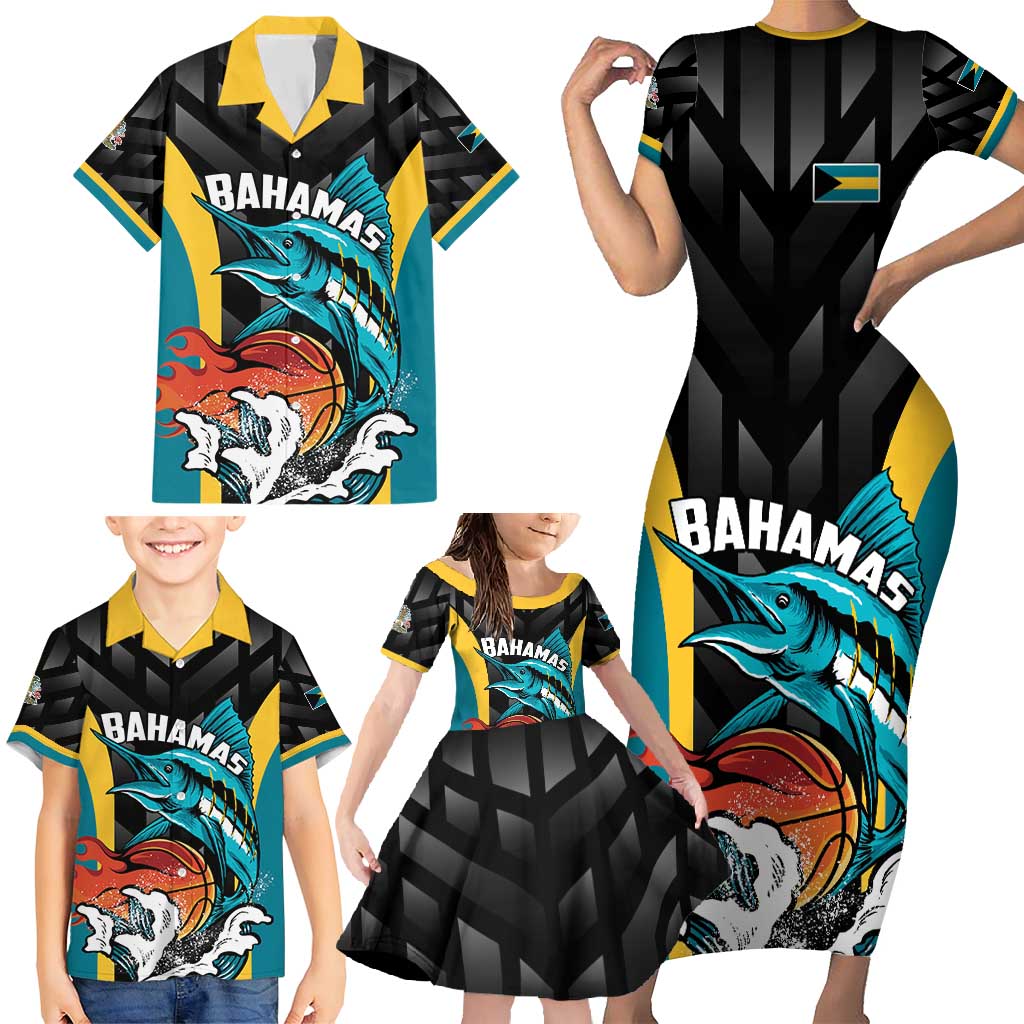 Bahamas Basketball Custom Family Matching Short Sleeve Bodycon Dress and Hawaiian Shirt Team Bahamas Come On