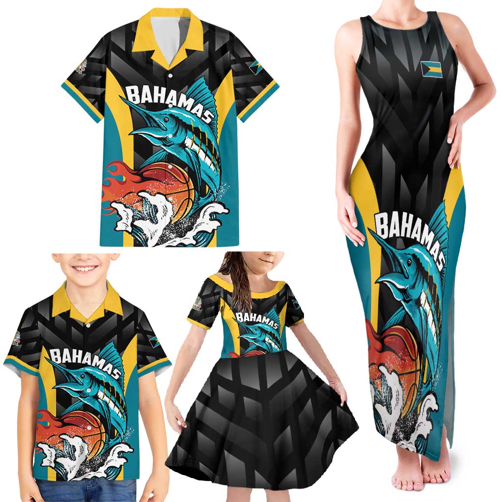 Bahamas Basketball Custom Family Matching Tank Maxi Dress and Hawaiian Shirt Team Bahamas Come On