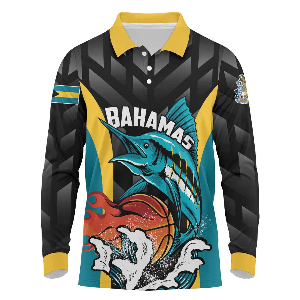 Bahamas Basketball Custom Long Sleeve Polo Shirt Team Bahamas Come On