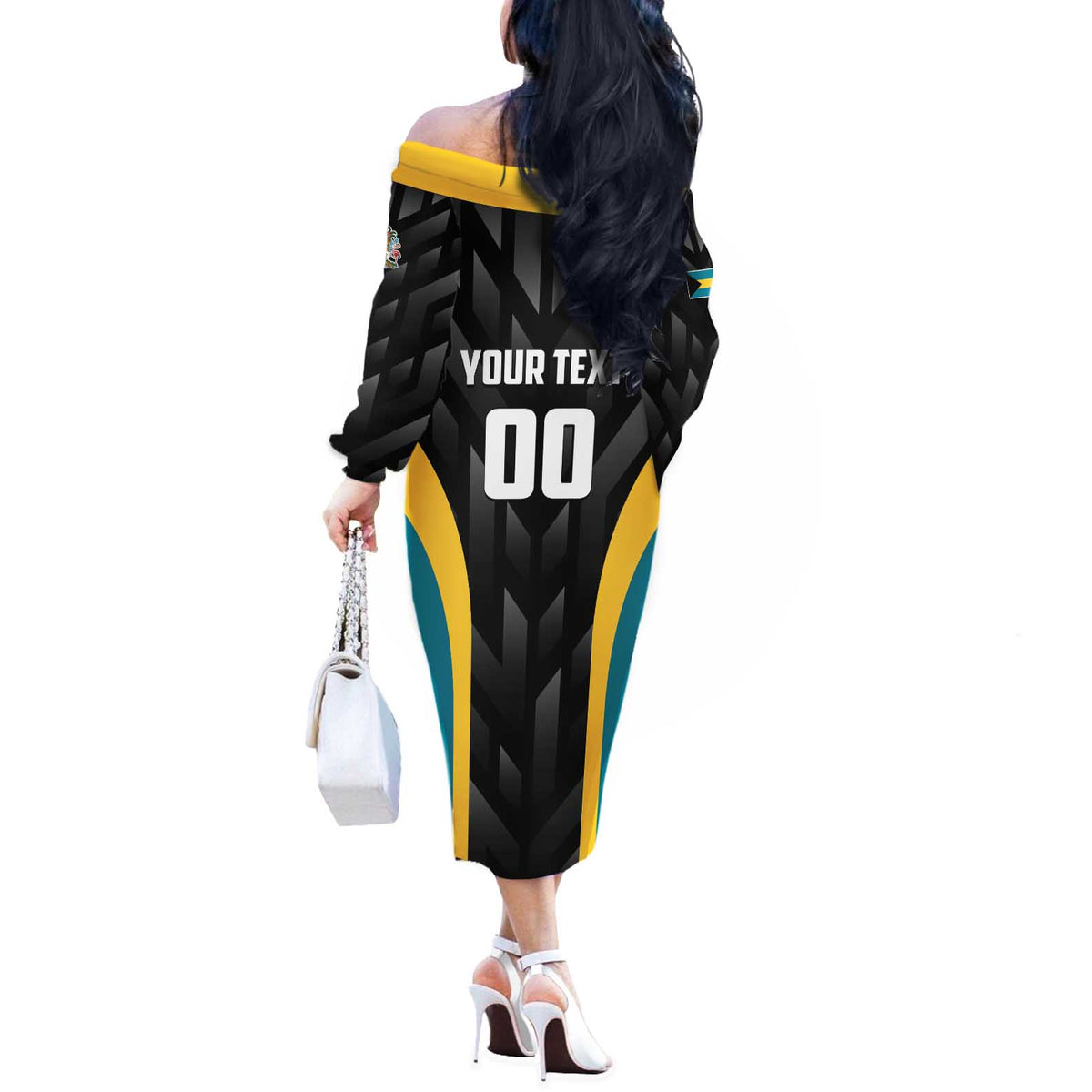 Bahamas Basketball Custom Off The Shoulder Long Sleeve Dress Team Bahamas Come On