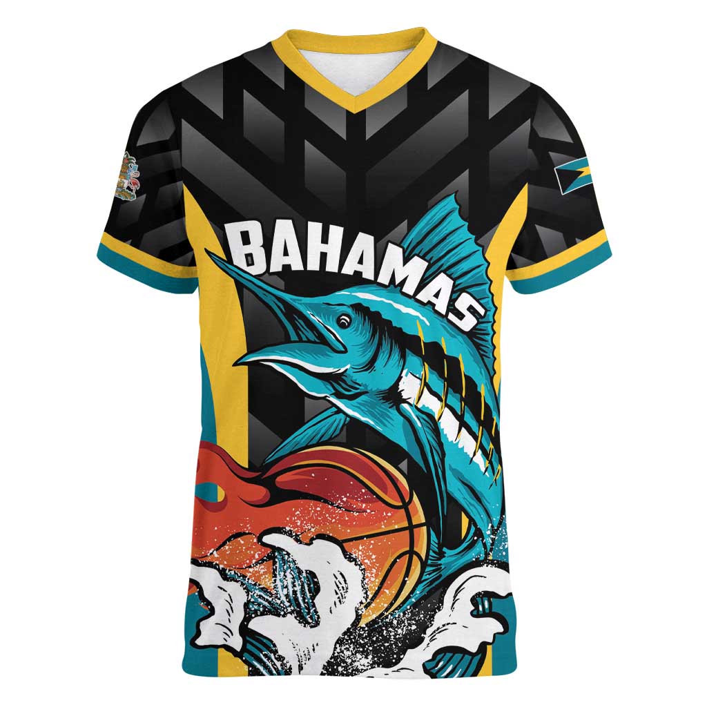 Bahamas Basketball Custom Women V-Neck T-Shirt Team Bahamas Come On
