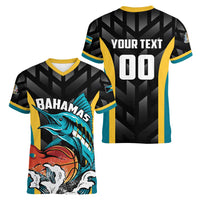 Bahamas Basketball Custom Women V-Neck T-Shirt Team Bahamas Come On