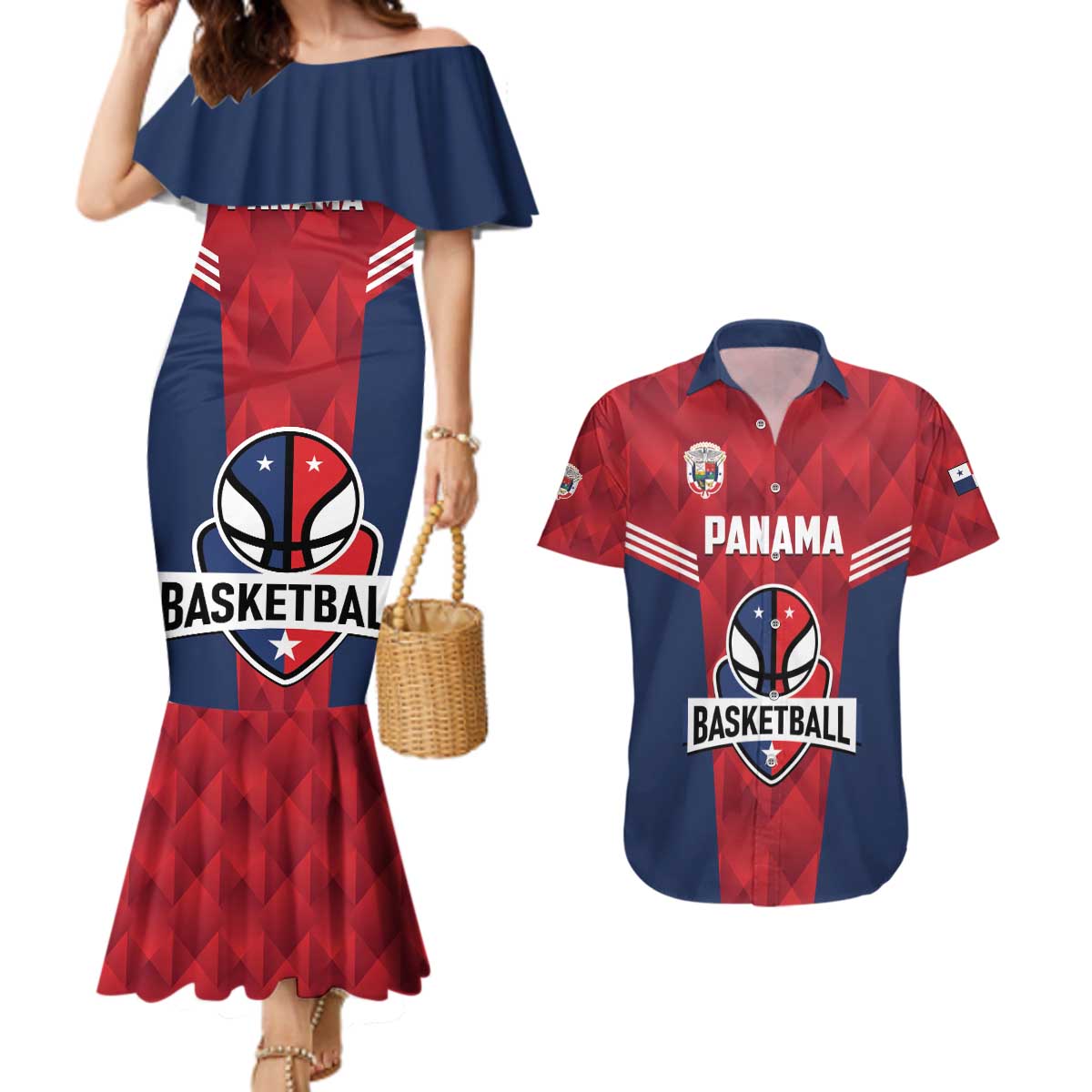 Panama Basketball Custom Couples Matching Mermaid Dress and Hawaiian Shirt Panama Go Champion