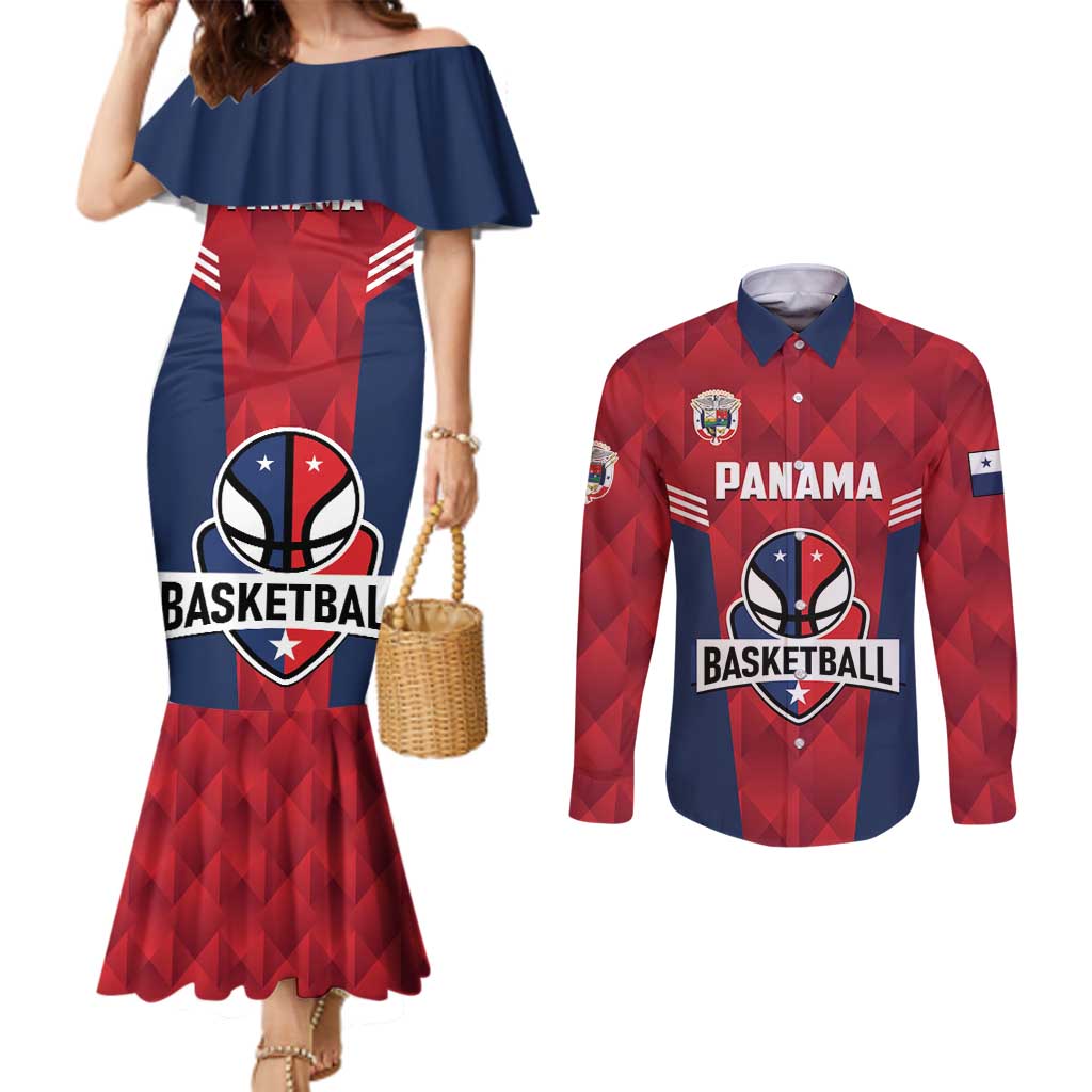 Panama Basketball Custom Couples Matching Mermaid Dress and Long Sleeve Button Shirt Panama Go Champion