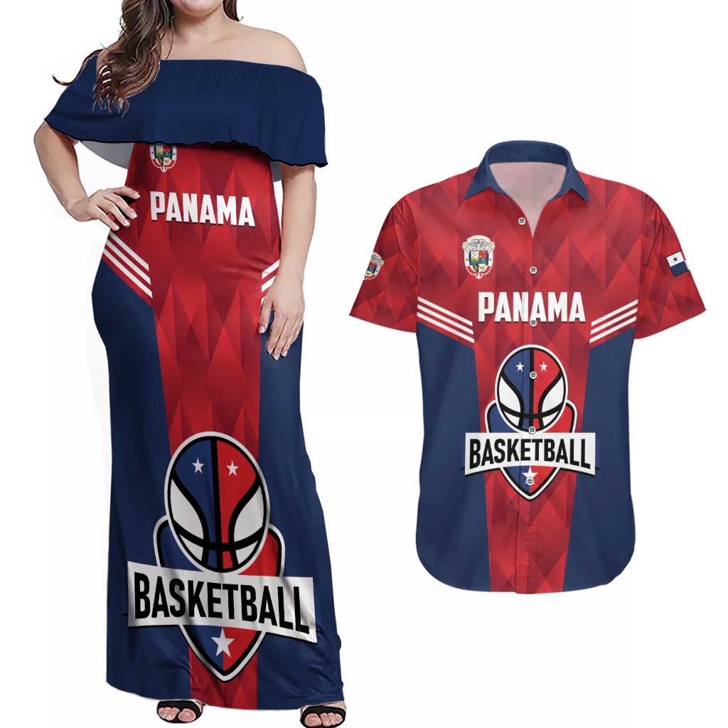 Panama Basketball Custom Couples Matching Off Shoulder Maxi Dress and Hawaiian Shirt Panama Go Champion