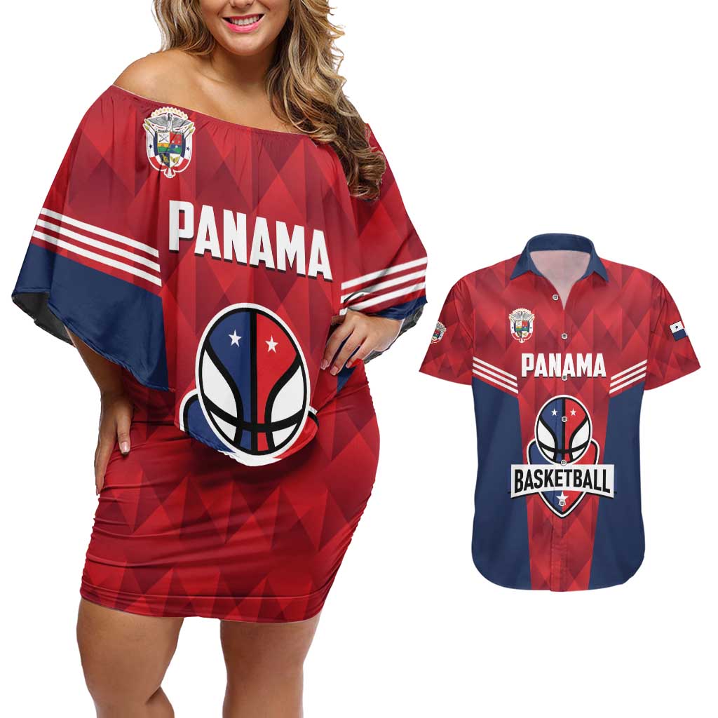 Panama Basketball Custom Couples Matching Off Shoulder Short Dress and Hawaiian Shirt Panama Go Champion