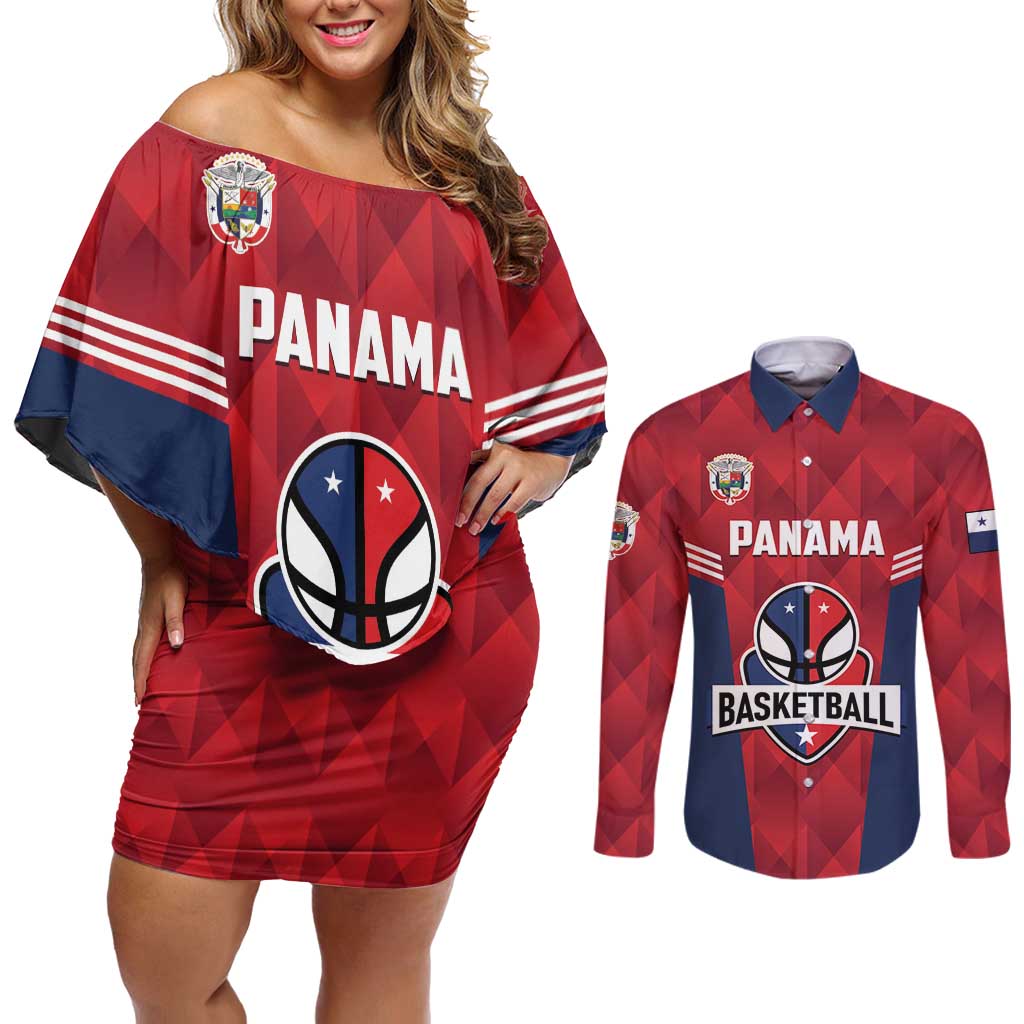 Panama Basketball Custom Couples Matching Off Shoulder Short Dress and Long Sleeve Button Shirt Panama Go Champion
