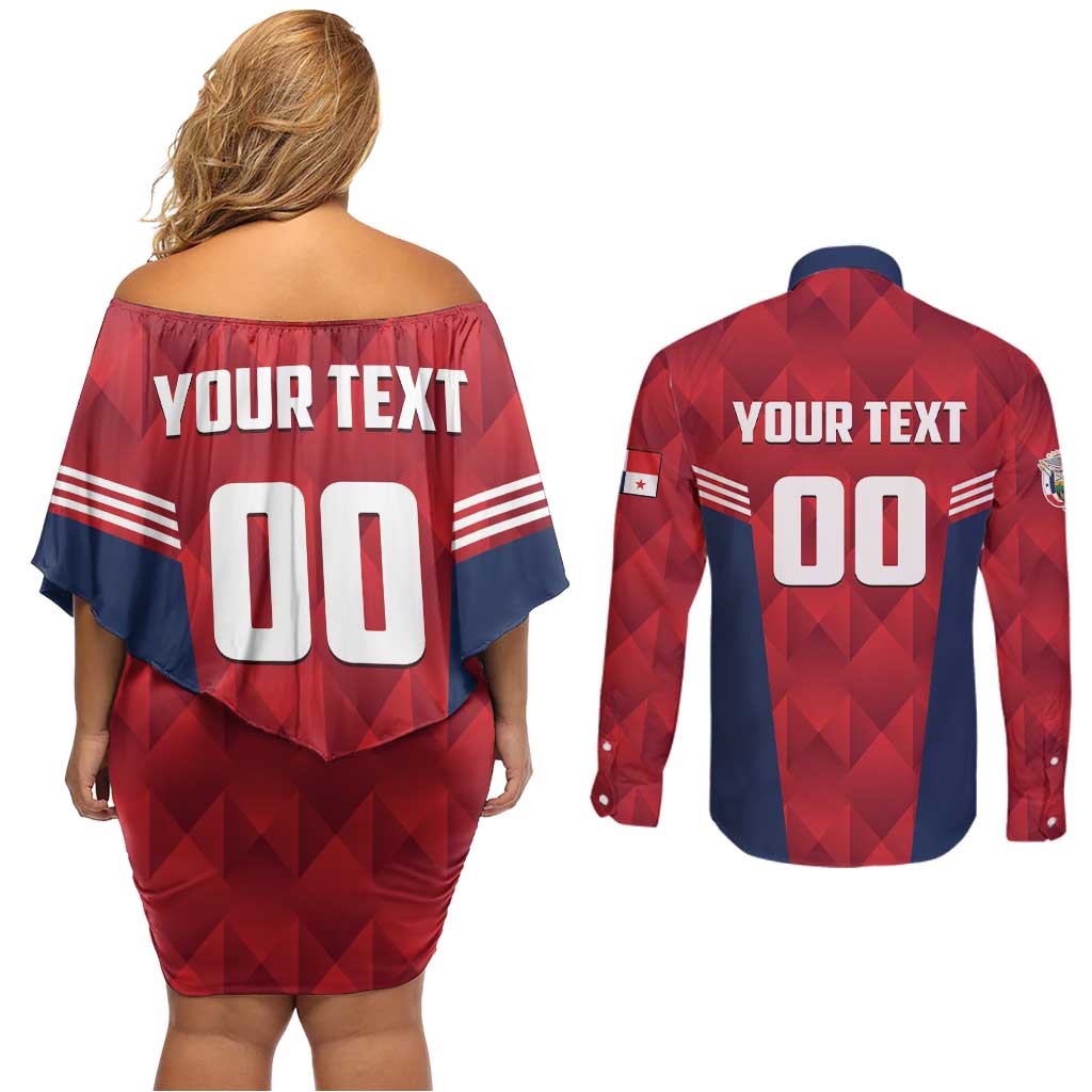 Panama Basketball Custom Couples Matching Off Shoulder Short Dress and Long Sleeve Button Shirt Panama Go Champion