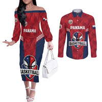 Panama Basketball Custom Couples Matching Off The Shoulder Long Sleeve Dress and Long Sleeve Button Shirt Panama Go Champion