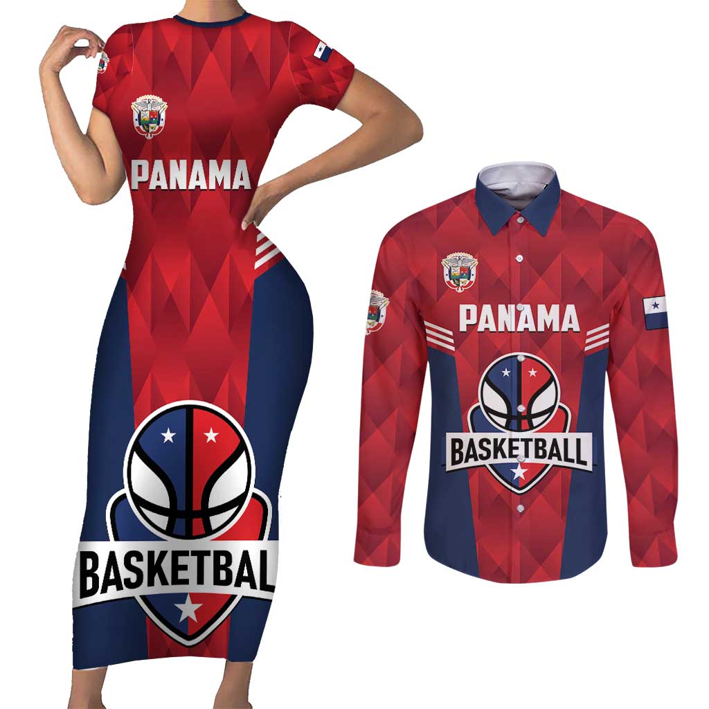 Panama Basketball Custom Couples Matching Short Sleeve Bodycon Dress and Long Sleeve Button Shirt Panama Go Champion
