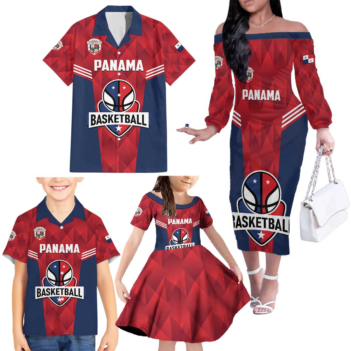 Panama Basketball Custom Family Matching Off The Shoulder Long Sleeve Dress and Hawaiian Shirt Panama Go Champion
