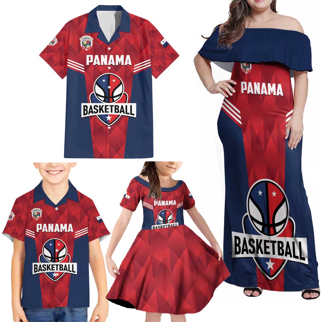 Panama Basketball Custom Family Matching Off Shoulder Maxi Dress and Hawaiian Shirt Panama Go Champion