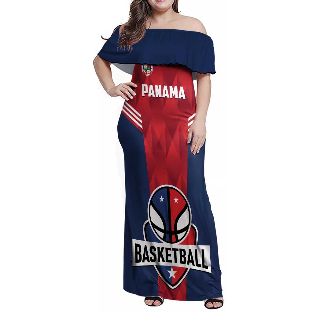 Panama Basketball Custom Family Matching Off Shoulder Maxi Dress and Hawaiian Shirt Panama Go Champion